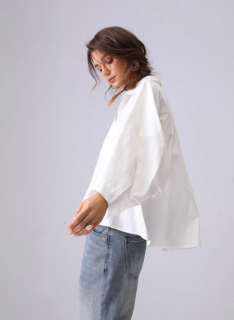 يونيكي White Spread Collar Kimono Sleeves Relaxed Fit Shirt