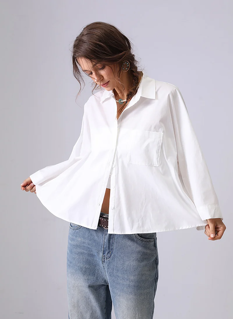 يونيكي White Spread Collar Kimono Sleeves Relaxed Fit Shirt