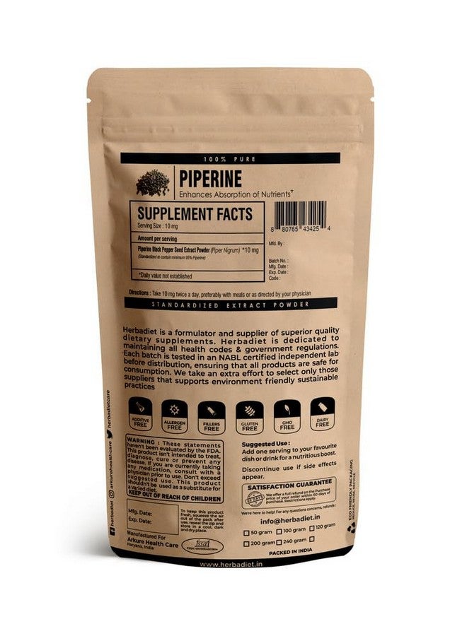 Herbadiet Piperine 95% Powder | Black Pepper Extract Powder 95% by Hplc | Bioavailability Enhancer, Boosts Nutrients Uptake| Gluten Free, Non-GMO Bulk Supplement (0.35 oz / 10 gm) - Image 2