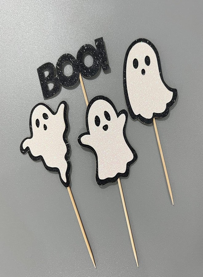 Moitkptt 24 Pack Glitter Halloween Ghost Cupcake Toppers - Baby Shower Decor Gender Reveal Decorations (Black) - Image 5