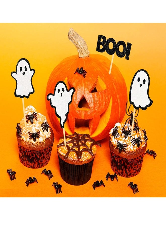 Moitkptt 24 Pack Glitter Halloween Ghost Cupcake Toppers - Baby Shower Decor Gender Reveal Decorations (Black) - Image 2