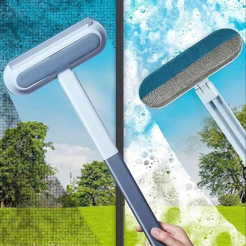 DODGE 'N WOLVES Multifunctional Screen Brush 4 in 1 with Extended Handle for Window and Mesh Cleaning, Double Sided Mosquito Net Cleaner Grey - Image 3