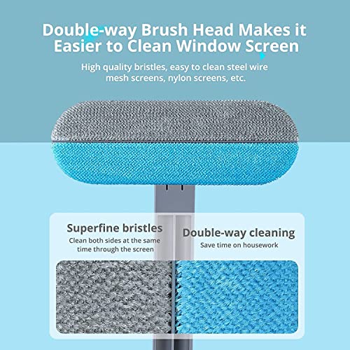 DODGE 'N WOLVES Multifunctional Screen Brush 4 in 1 with Extended Handle for Window and Mesh Cleaning, Double Sided Mosquito Net Cleaner Grey - Image 2