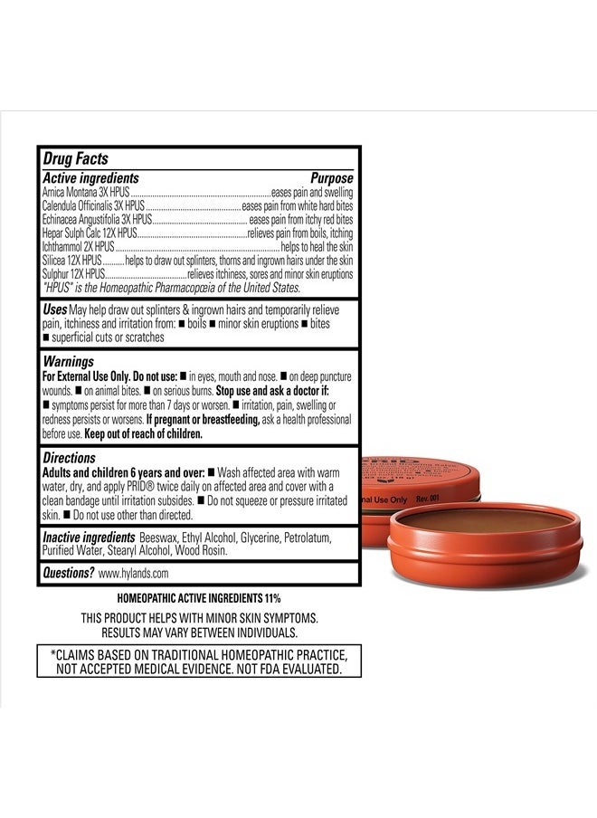 Hyland's Naturals PRID Drawing Salve, Topical Skin Irritation Relief, For Splinters, Thorns, Ingrown Hairs, Itch Relief for Bug Bites, Boils, Minor Cuts & Scrapes, 18 Grams  - Image 3