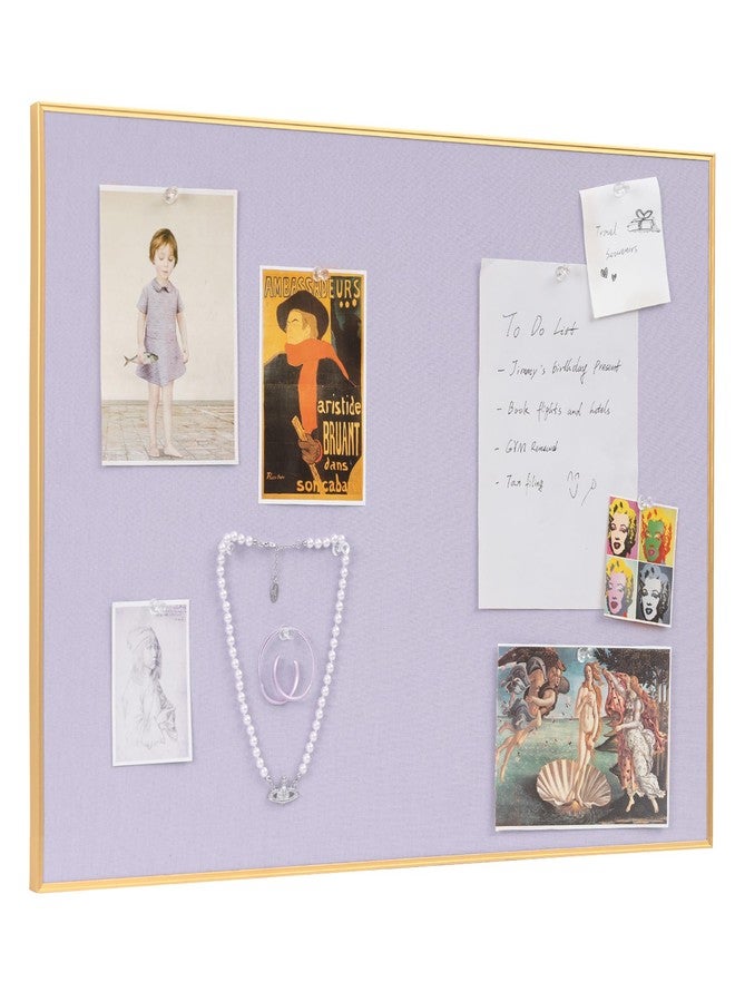 lightomorrow Bulletin Board 30 x 20 inches, Light Lavender Pin Board, Golden Aluminum Framed Fabric Cork Board with 10 Push Pins - Image 1