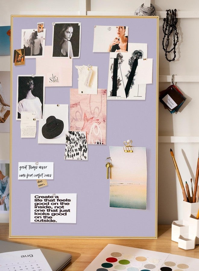 lightomorrow Bulletin Board 30 x 20 inches, Light Lavender Pin Board, Golden Aluminum Framed Fabric Cork Board with 10 Push Pins - Image 5