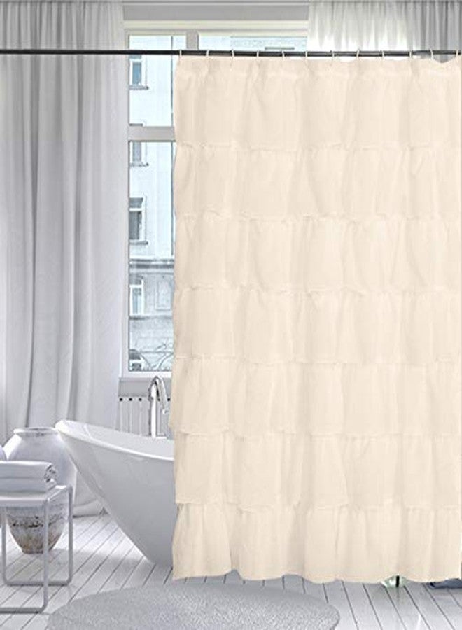 Gee Di Moda Gypsy Ruffled Shower Curtain, 100% Polyester Fabric Bathroom Drapes - Housewarming Gift - 70 Inch Wide by 72 Inch Long, Cream - Image 1