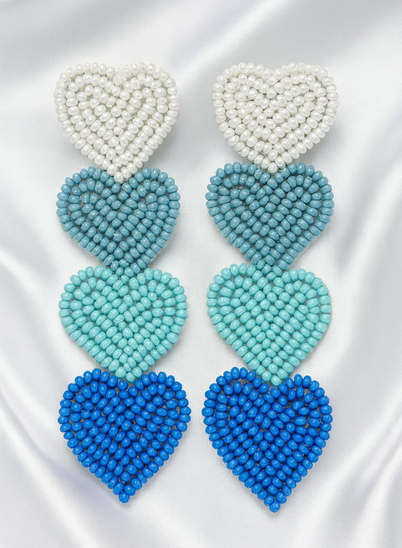 Ready For Chai Handmade Heart Shaped Beaded Statement Earrings – Blue Elegant Party & Ethnic Jewelry