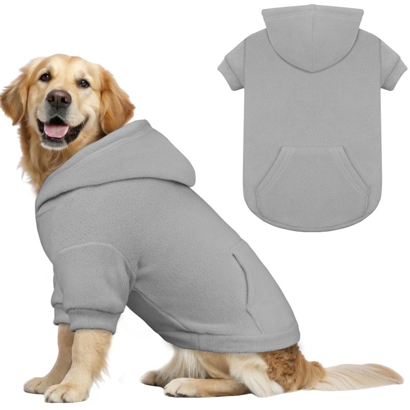 Waoduld Dog Sweaters for Large Dogs,Dog Hoodie,Warm Fleece Sweatshirt with Hood & Pocket,Leash Hole,Cozy Cold Weather Pet Clothes Sweater Hoodie for Large Dogs(Grey,XL) - Image 1