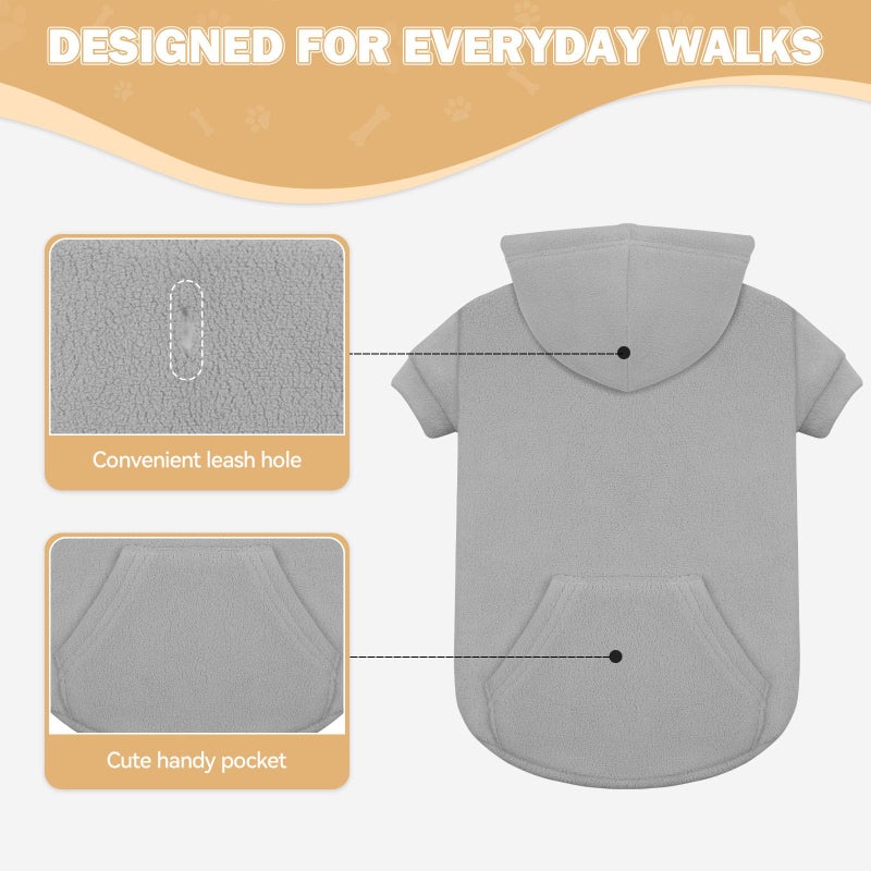 Waoduld Dog Sweaters for Large Dogs,Dog Hoodie,Warm Fleece Sweatshirt with Hood & Pocket,Leash Hole,Cozy Cold Weather Pet Clothes Sweater Hoodie for Large Dogs(Grey,XL) - Image 4