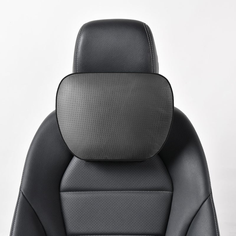 POKSRI Genuine Leather Car Neck Pillow for headrestSupport Drive Seats Head CushionReal Cow Leather118x75PlantBased PolyesterThickness Height AdjustableInner Liner fillableBlack1p - Image 1