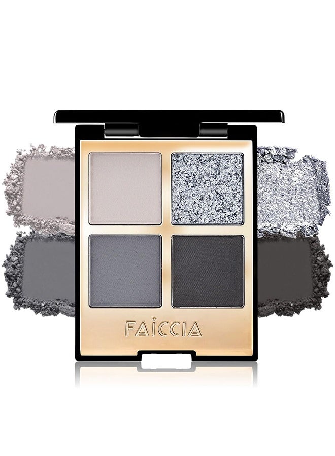Faiccia Mojito Quad Eyeshadow, 4 Shades Smoky Gray & Black with Glitter, Matte & Shimmer for Edgy & Neutral Looks 01# - Image 1