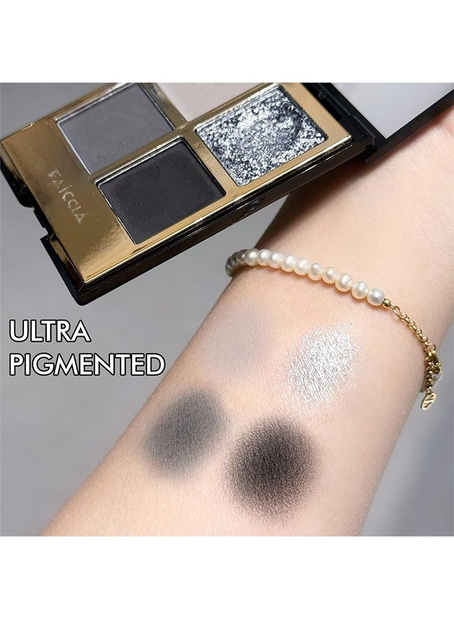 Faiccia Mojito Quad Eyeshadow, 4 Shades Smoky Gray & Black with Glitter, Matte & Shimmer for Edgy & Neutral Looks 01# - Image 4