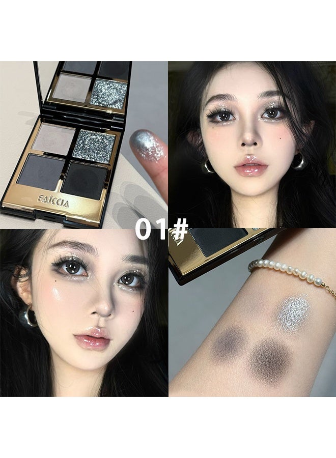 Faiccia Mojito Quad Eyeshadow, 4 Shades Smoky Gray & Black with Glitter, Matte & Shimmer for Edgy & Neutral Looks 01# - Image 2