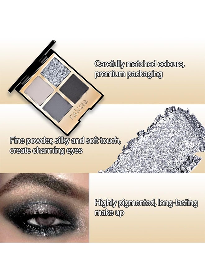 Faiccia Mojito Quad Eyeshadow, 4 Shades Smoky Gray & Black with Glitter, Matte & Shimmer for Edgy & Neutral Looks 01# - Image 5