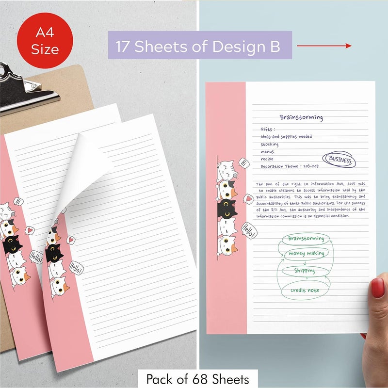 Zaslan Floral Cute Project Papers, Stationery Writing Paper 100 GSM (Pack of 68 Project Sheets - A4 Size - Ruled One Side) Combo 1… - Image 4