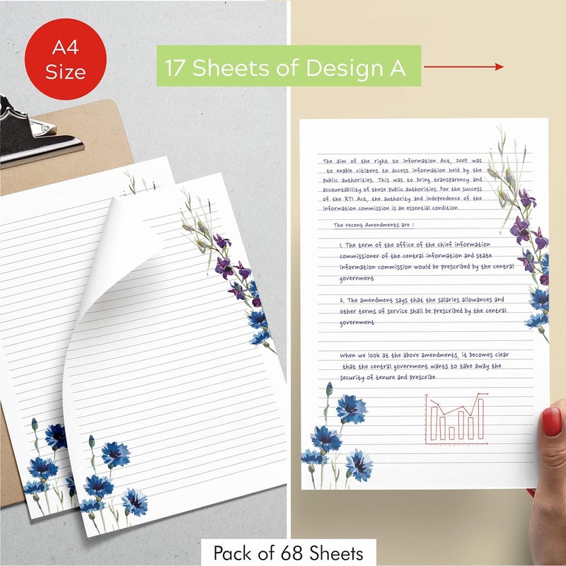 Zaslan Floral Cute Project Papers, Stationery Writing Paper 100 GSM (Pack of 68 Project Sheets - A4 Size - Ruled One Side) Combo 1… - Image 3