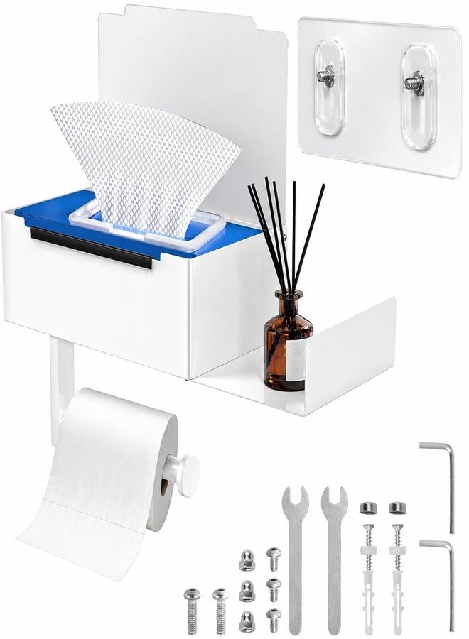 Hevtsde Toilet Paper Holder with Shelf - Carbon Steel Wipes Dispenser for Bathroom, Easy Cleaning No Drilling Wall Mount Toilet Roll Holder with Storage for Home Hotel Kitchen - Image 1
