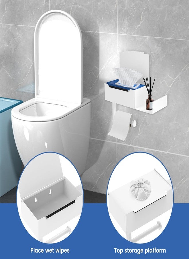 Hevtsde Toilet Paper Holder with Shelf - Carbon Steel Wipes Dispenser for Bathroom, Easy Cleaning No Drilling Wall Mount Toilet Roll Holder with Storage for Home Hotel Kitchen - Image 3