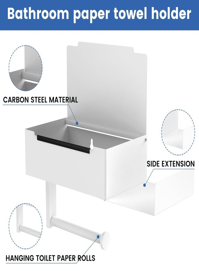 Hevtsde Toilet Paper Holder with Shelf - Carbon Steel Wipes Dispenser for Bathroom, Easy Cleaning No Drilling Wall Mount Toilet Roll Holder with Storage for Home Hotel Kitchen - Image 2
