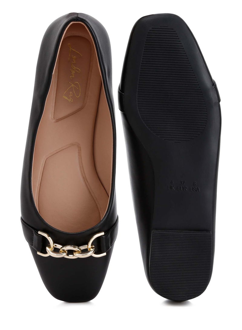 لندن راج باليه مسطح منمق باللون الأسود - Image 4