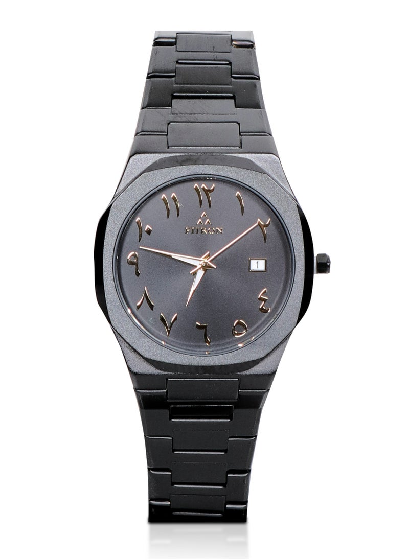 Fitron Men's Full Black Wrist Watch with Date and Arabic Numbers  - Image 1