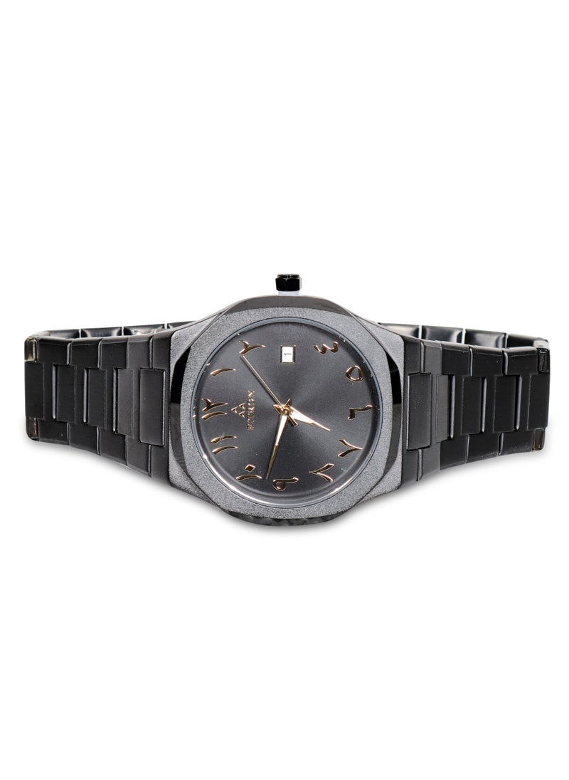 Fitron Men's Full Black Wrist Watch with Date and Arabic Numbers  - Image 2