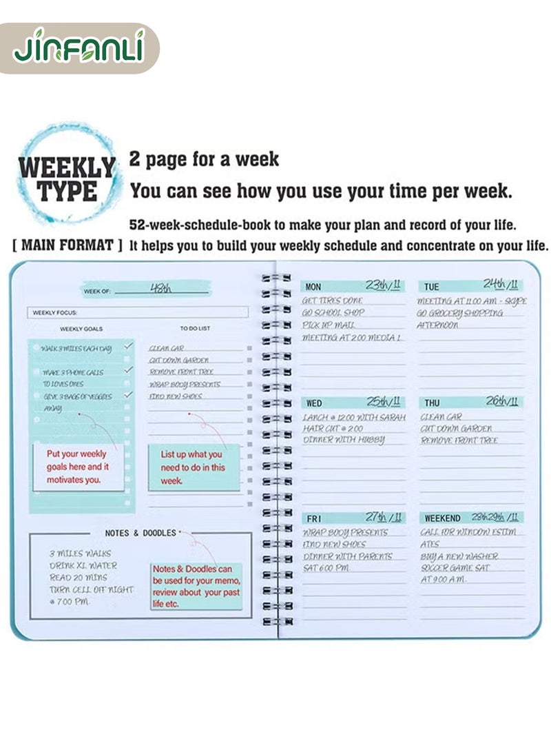 جين فان ل أنا مخطط أسبوعي بدون تاريخ، دفتر أهداف أسبوعية A5، دفتر يوميات لتتبع العادات، مخطط قائمة مهام حلزوني، مخطط تتبع وأهداف، 8.3 بوصة × 5.8 بوصة، أسود - Image 4