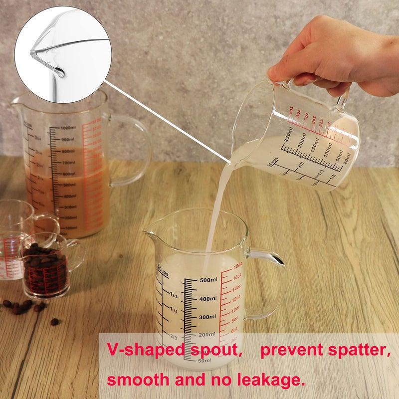 Ackers BORO3.3 Glass Measuring Cup-[Insulated handle | V-Shaped Spout]-Made of High Borosilicate Glass Measuring Cup for Kitchen or Restaurant, Easy to Read, 250 ML (8 Oz, 1 Cup) - Image 2