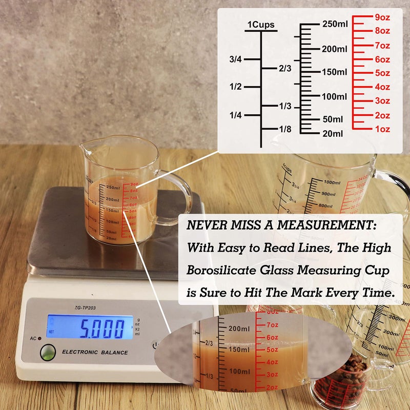 Ackers BORO3.3 Glass Measuring Cup-[Insulated handle | V-Shaped Spout]-Made of High Borosilicate Glass Measuring Cup for Kitchen or Restaurant, Easy to Read, 250 ML (8 Oz, 1 Cup) - Image 4