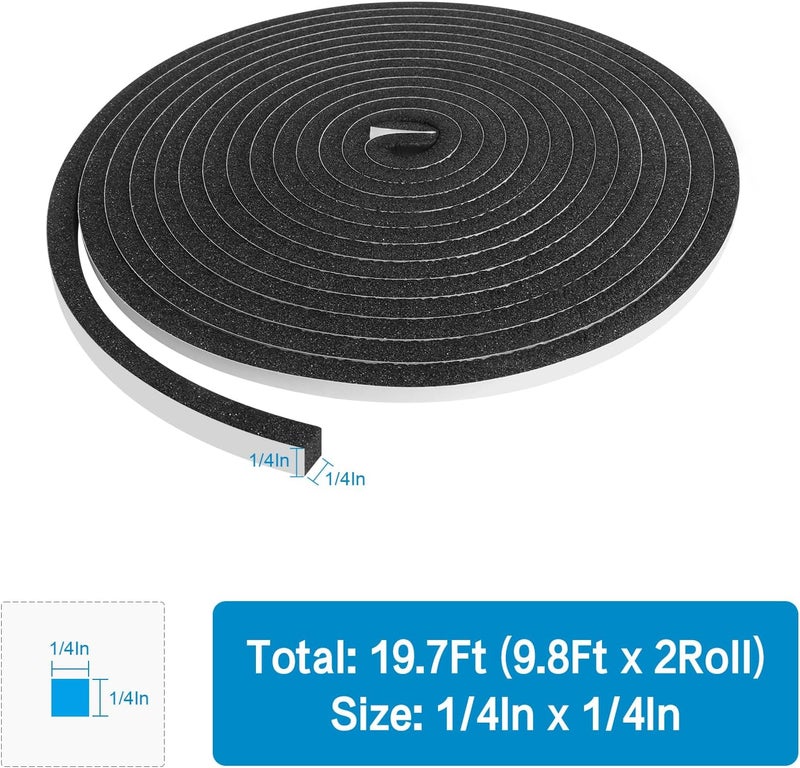DGSL Foam Insulation Tape, 1/4In x 1/4In x 19.7Ft Weather Stripping Door Seal Strip for Doors and Windows,Sliding Door,Sound Proof Soundproofing Door Seal,Weatherstrip,Air Conditioning Seal Strip - Image 2