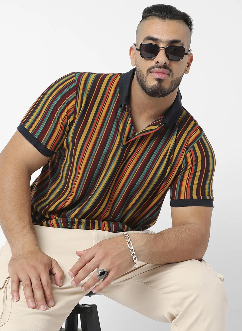 Instafab Plus Men's Striped Multicolour Regular Fit Casual T-Shirt