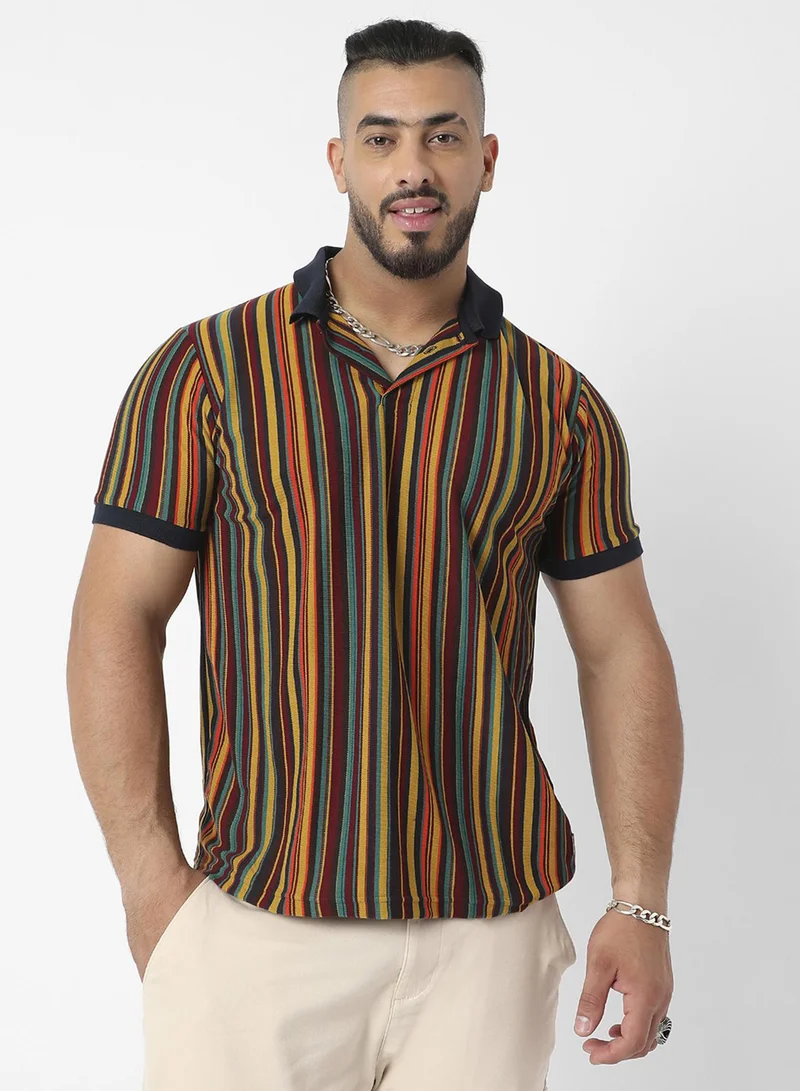 Instafab Plus Men's Striped Multicolour Regular Fit Casual T-Shirt
