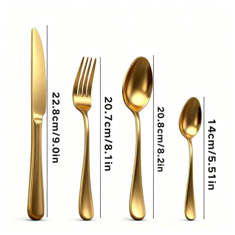 Golden Stainless Steel Cutlery Set 32pcs Mirror Polished Dishwasher Safe Gold - Image 2
