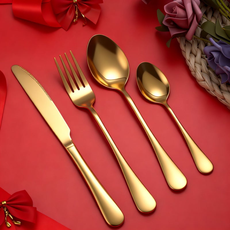 Golden Stainless Steel Cutlery Set 32pcs Mirror Polished Dishwasher Safe Gold - Image 5