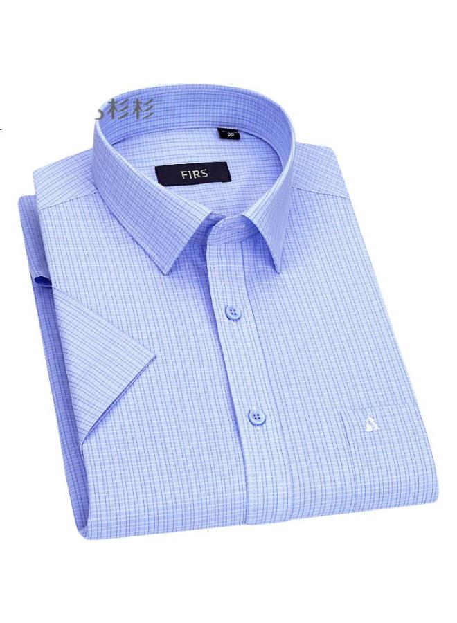 Firs Men'S Short Sleeve Shirt Summer Men'S Business Casual Plaid Shirt Men 0901-307 Short Sleeve Blue Plaid 40 - Image 3