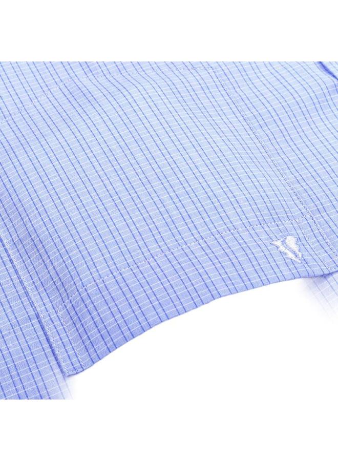 Firs Men'S Short Sleeve Shirt Summer Men'S Business Casual Plaid Shirt Men 0901-307 Short Sleeve Blue Plaid 40 - Image 2