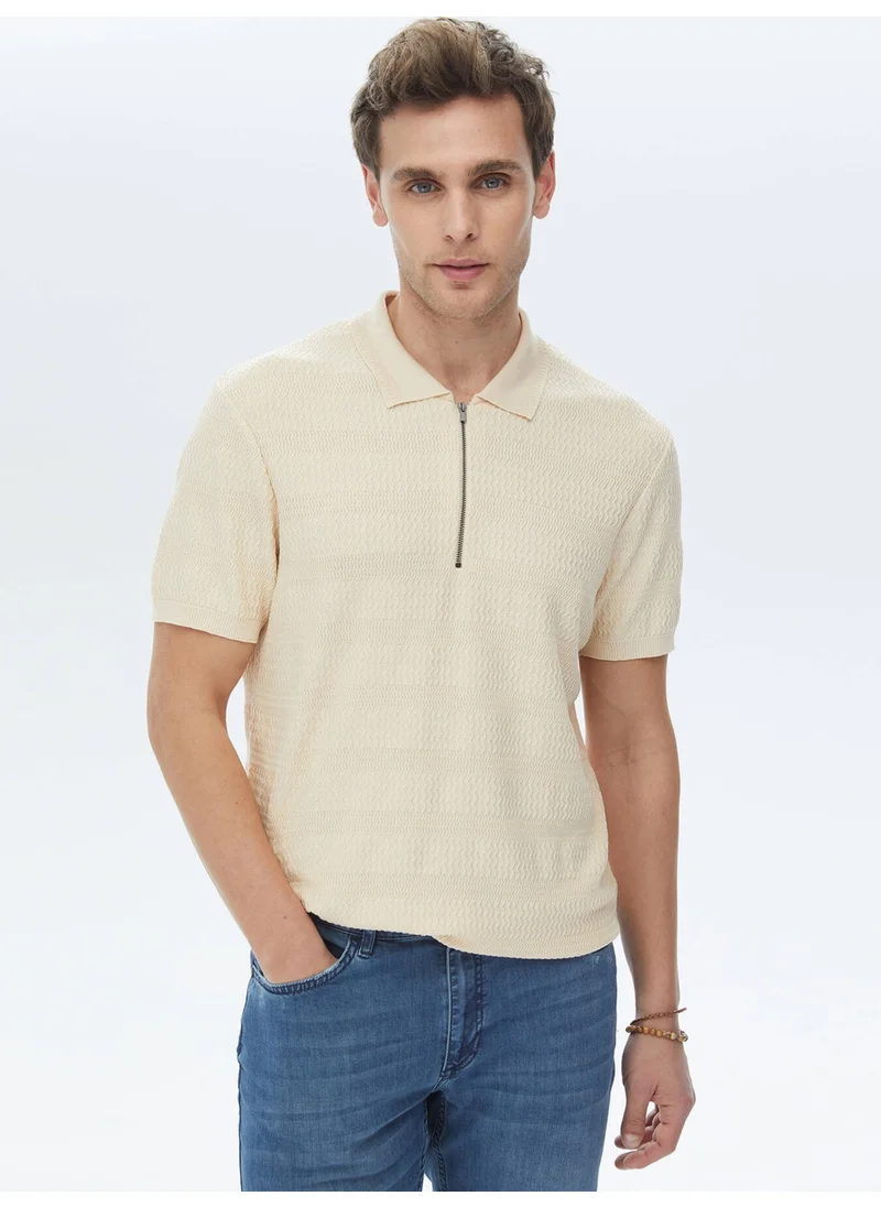 Kip Beige Polo Neck Jacquard Knitwear