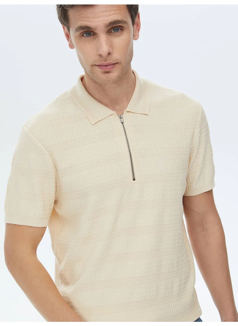 Kip Beige Polo Neck Jacquard Knitwear