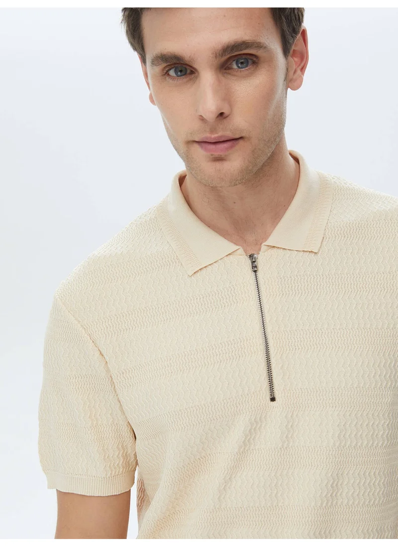 Kip Beige Polo Neck Jacquard Knitwear