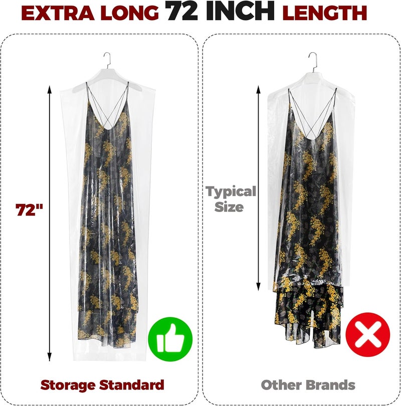 Storage Standard 60-قطعة من أكياس التنظيف الجاف الطويلة جدًا للملابس بطول 72 بوصة - أكياس ملابس بلاستيكية شفافة لتعليق الملابس، غطاء بلاستيكي للتنظيف الجاف للبدلات والفساتين والمعاطف وأزياء الرقص والفساتين الطويلة - Image 1