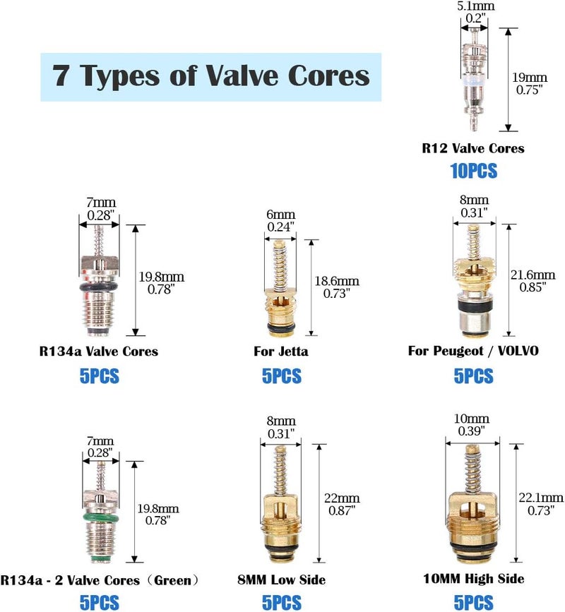 Glarks 41Pcs Car Air Conditioner Valve Core Schrader Valve Cores Accessories A/C R12 R134a Refrigeration Tire Valve Stem with Double Head Dual Dismantling Remover Installer Tool Assortment Kit - Image 3
