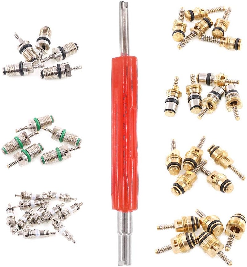 Glarks 41Pcs Car Air Conditioner Valve Core Schrader Valve Cores Accessories A/C R12 R134a Refrigeration Tire Valve Stem with Double Head Dual Dismantling Remover Installer Tool Assortment Kit - Image 4