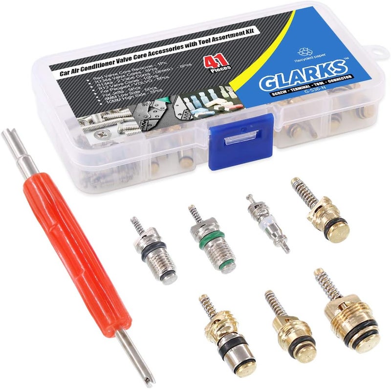 Glarks 41Pcs Car Air Conditioner Valve Core Schrader Valve Cores Accessories A/C R12 R134a Refrigeration Tire Valve Stem with Double Head Dual Dismantling Remover Installer Tool Assortment Kit - Image 5
