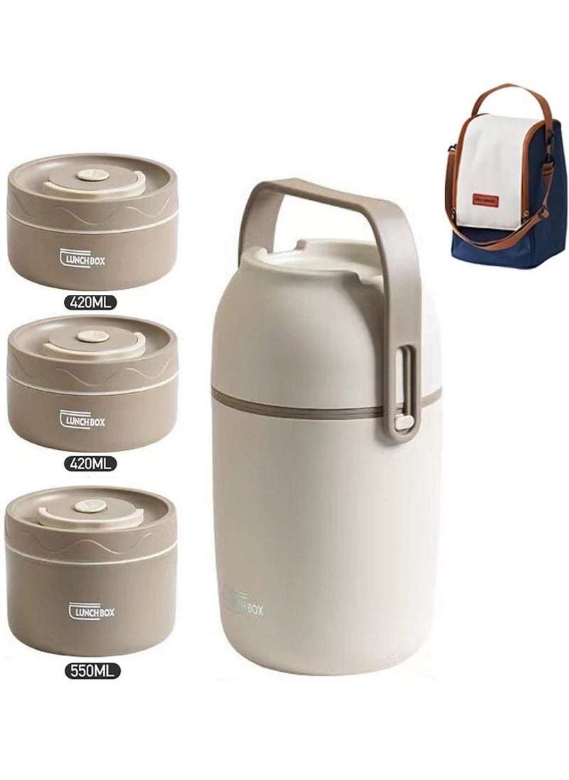 304 Stainless Steel Three Layer Insulated Lunch Box Bento Box Food Container With Insulation Bag（Insulation 3-Layer White） - Image 1