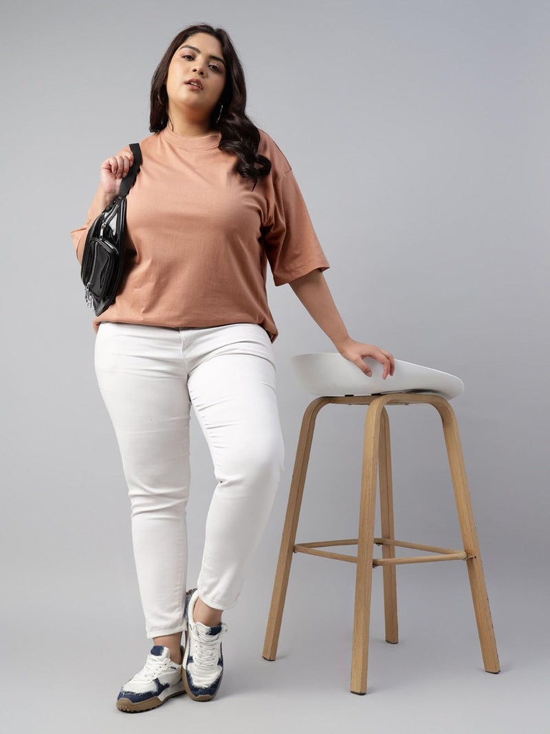 JUNEBERRY® 100% Pure Cotton Oversized Baggy Fit Drop Shoulder Solid Core Plus Size T-Shirt Combo for Women (Pack of 2) (PO2_JB_PS_CR_MR_XXL) - Image 2