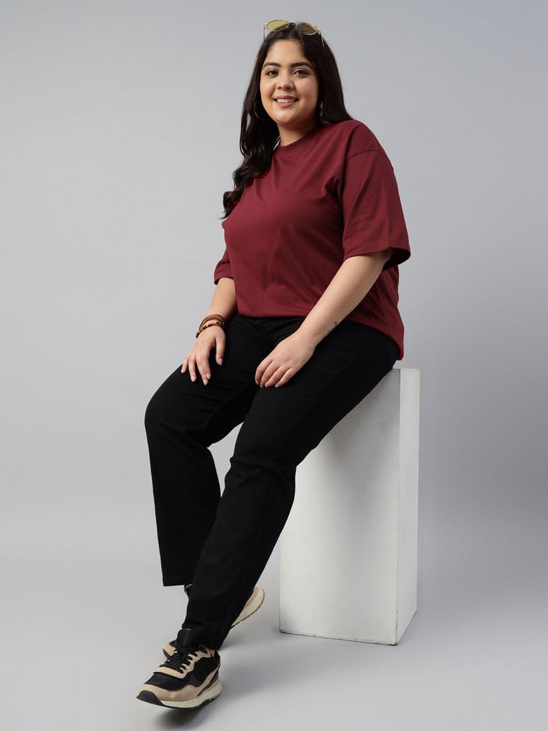 JUNEBERRY® 100% Pure Cotton Oversized Baggy Fit Drop Shoulder Solid Core Plus Size T-Shirt Combo for Women (Pack of 2) (PO2_JB_PS_CR_MR_XXL) - Image 4