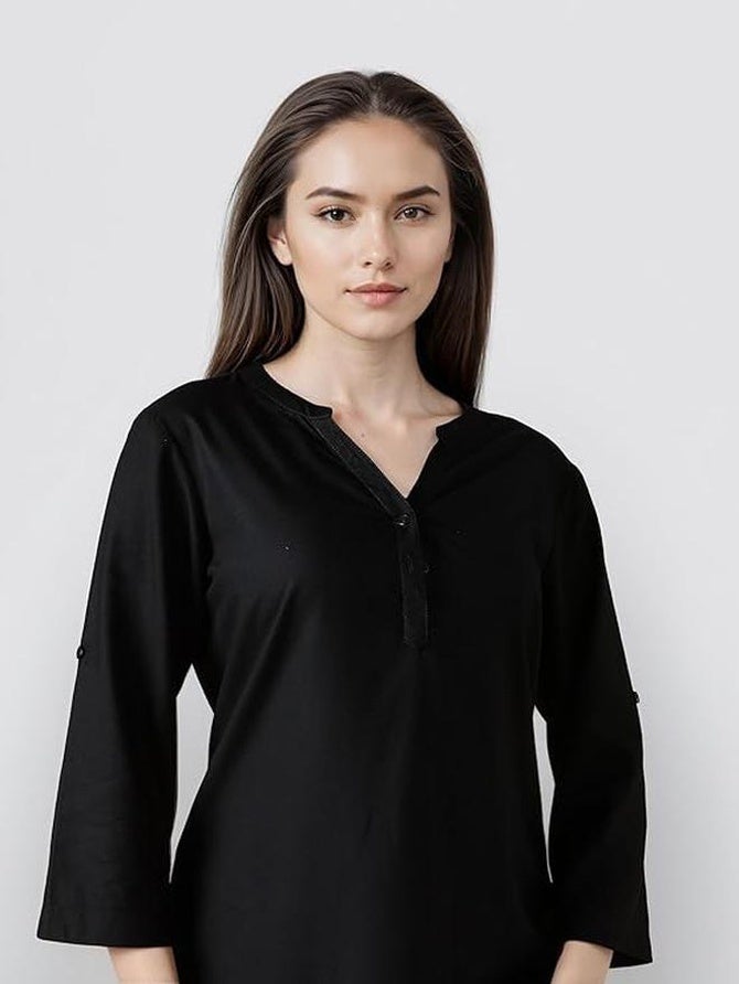 fyltr Women's Casual Roll -Up Sleeves V-Neck Top - Western Tops for Woman | Shirts for Women | Soft & Comfortable | Tops for Jeans - Image 4