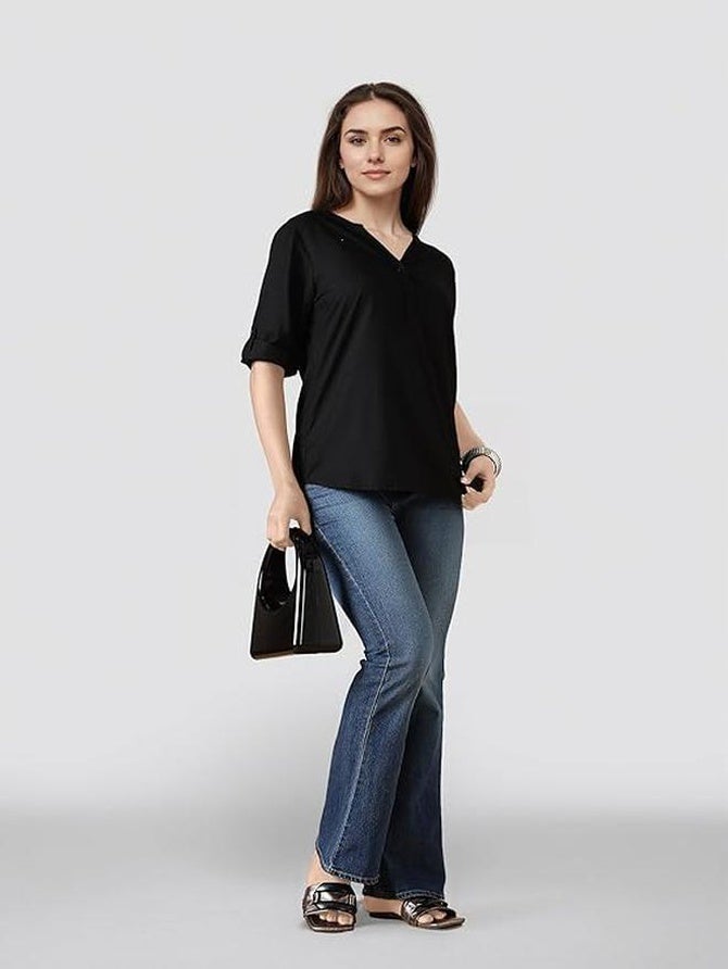 fyltr Women's Casual Roll -Up Sleeves V-Neck Top - Western Tops for Woman | Shirts for Women | Soft & Comfortable | Tops for Jeans - Image 5