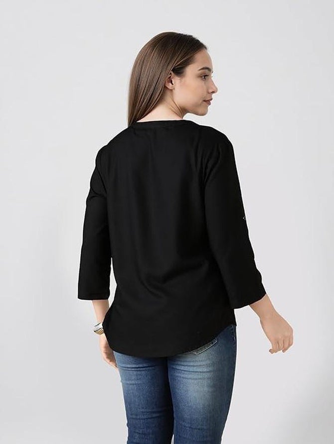 fyltr Women's Casual Roll -Up Sleeves V-Neck Top - Western Tops for Woman | Shirts for Women | Soft & Comfortable | Tops for Jeans - Image 2